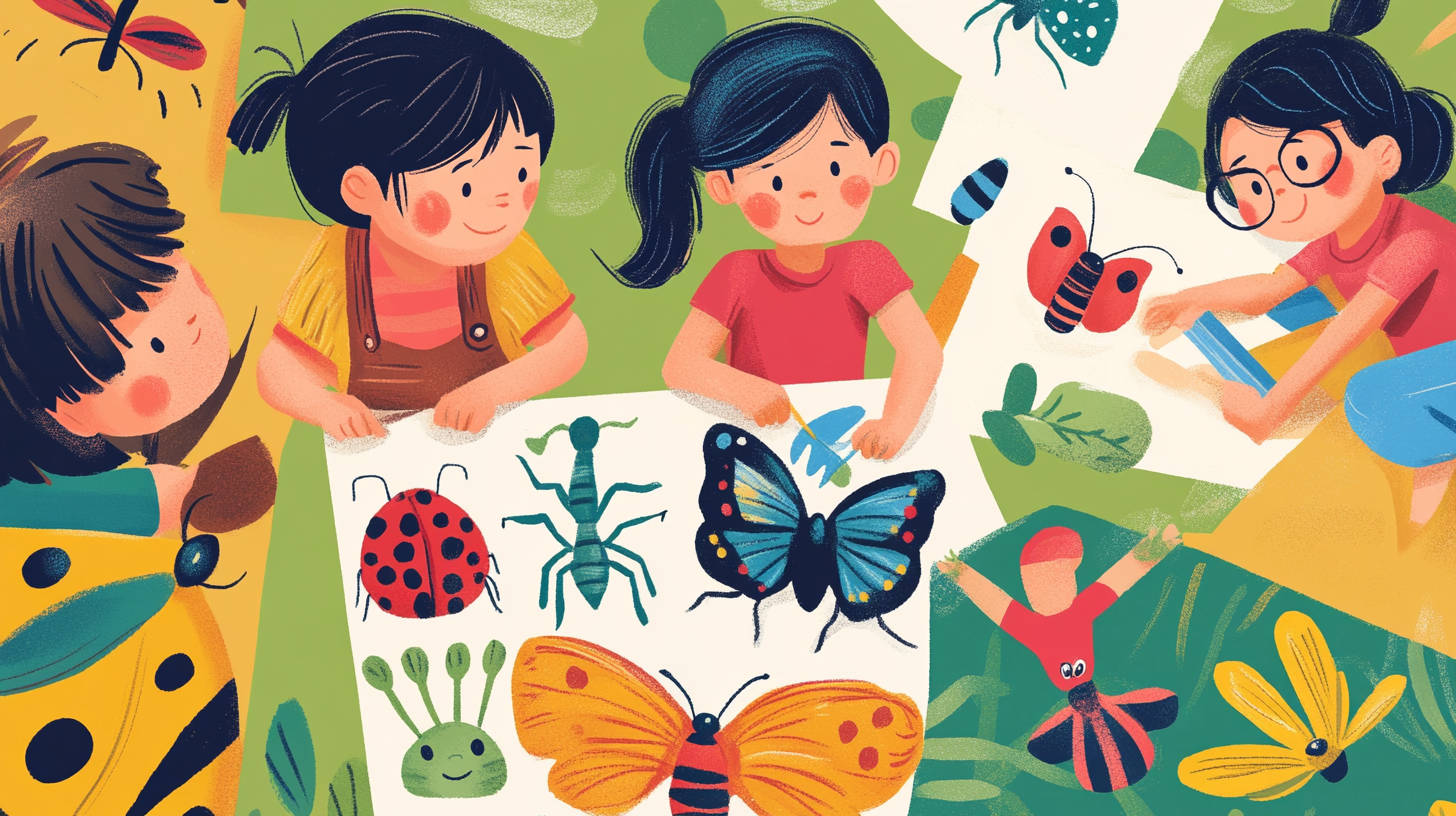 Children engaging in various backyard bug activities for ages 3–8