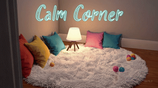 Cozy calm corner setup with pillows and sensory toys for children to manage emotions.