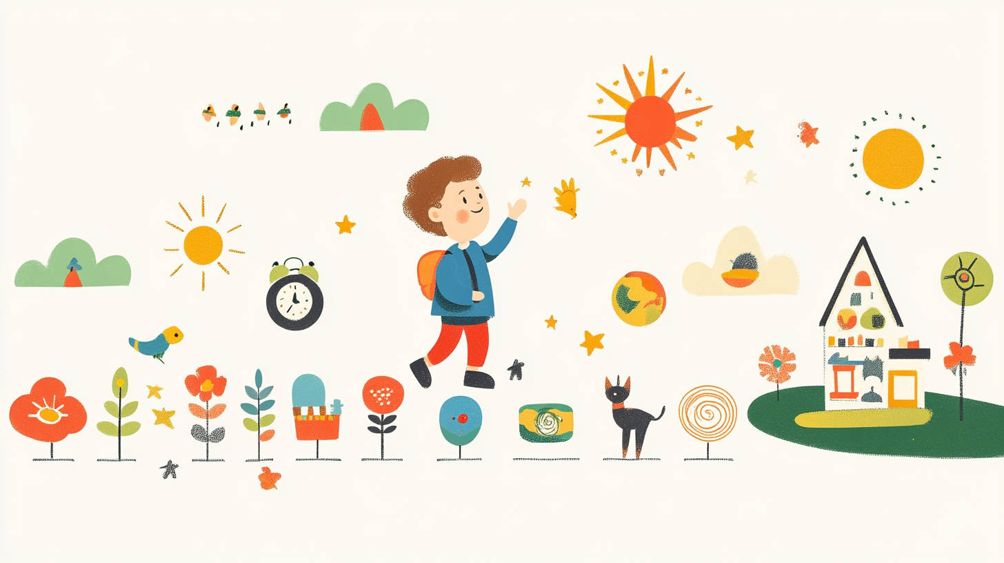 Infographic showing child development milestones between ages 3 and 8.