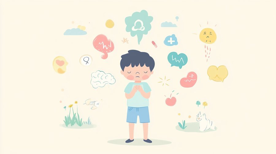 Infographic with icons representing symptoms of childhood anxiety