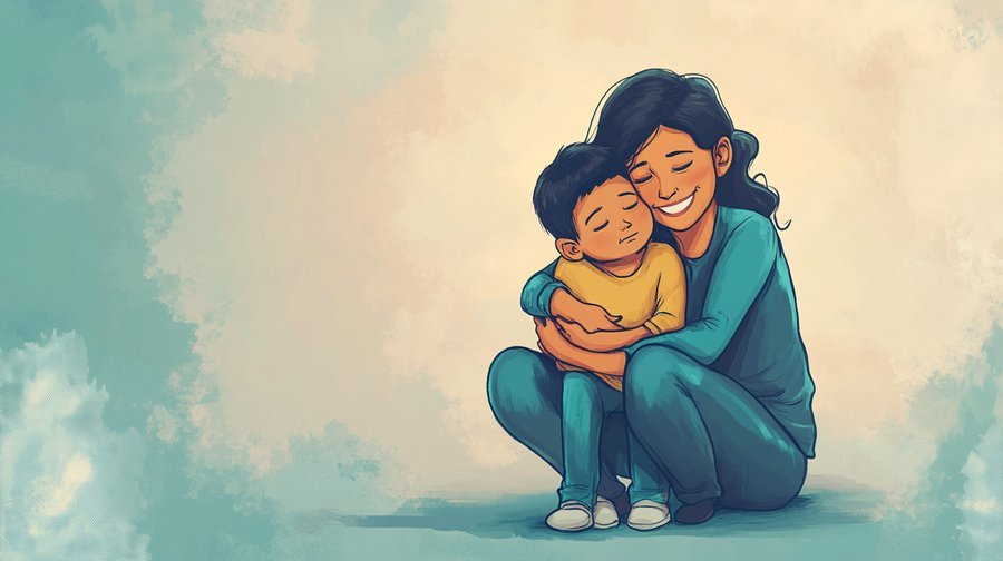 A parent offering a reassuring hug to a worried child