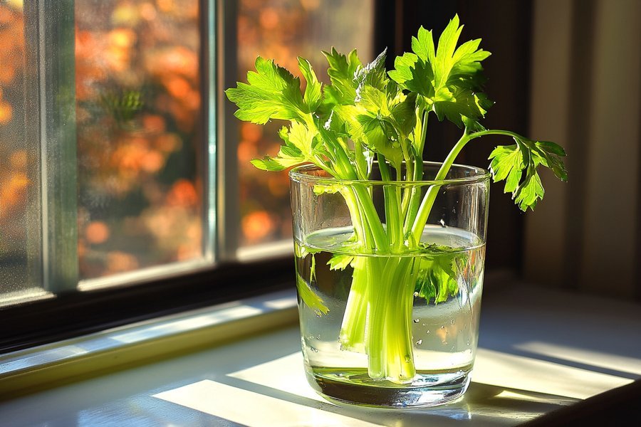 Celery stalk turning bright colors in tinted water: an engaging hands-on science activity and simple science experiment for preschoolers.