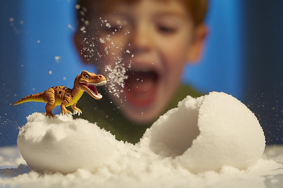Frozen dinosaur egg fizzing open: a creative, easy science experiment for kids and a great preschool science experiment