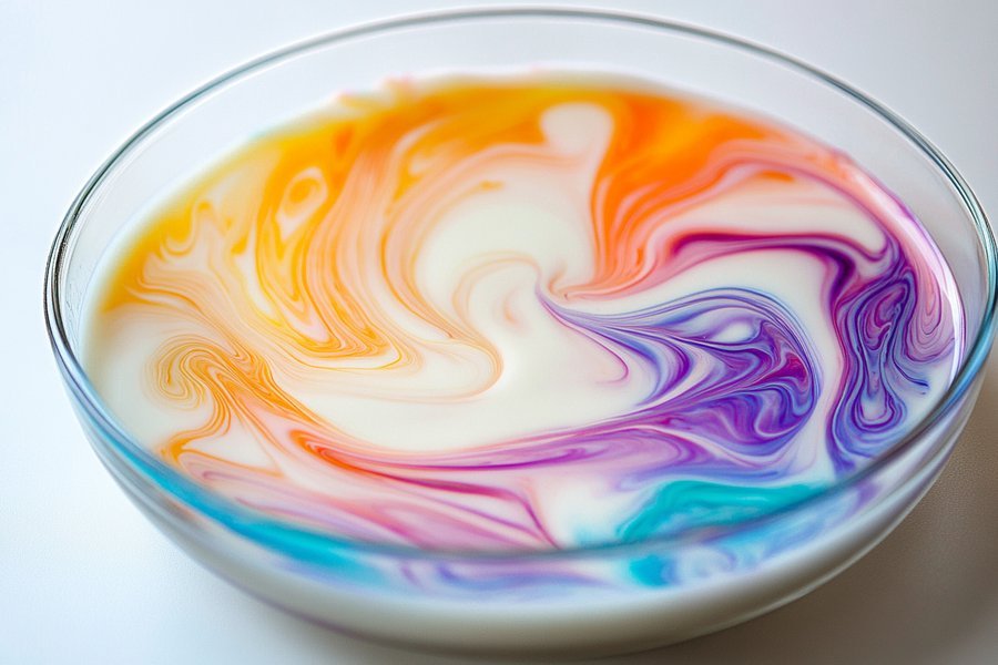 Magic milk swirl with bright colors: a simple science experiment for preschoolers and a fun hands-on science activity.