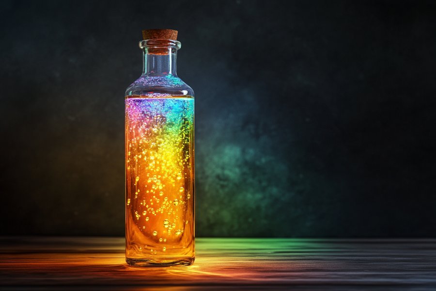 Homemade lava lamp with floating colorful bubbles: a fun science experiment for preschoolers that uses fizzing tablets