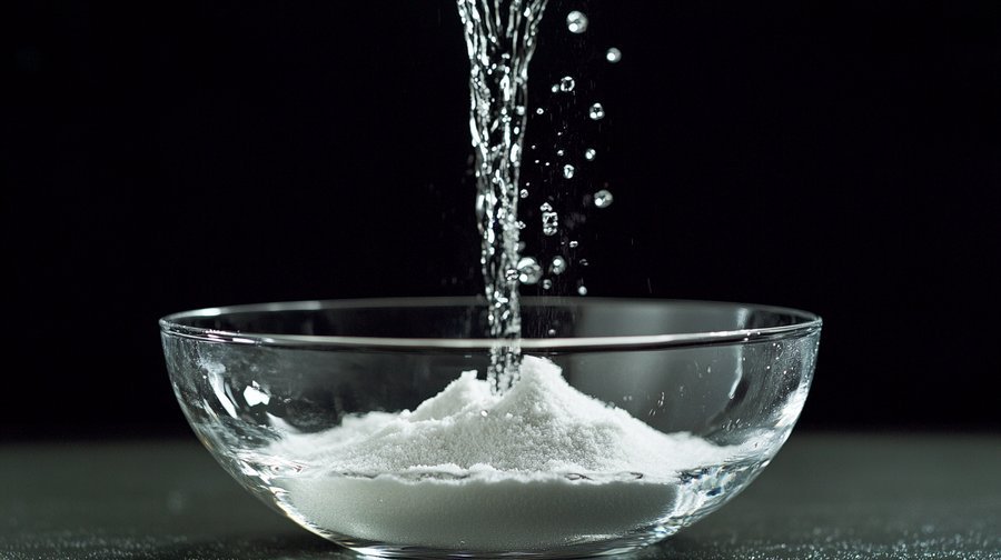 Cornstarch and water mixing in a transparent bowl